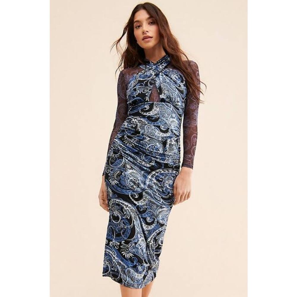 NWT Anthropologie Mesh Halter Mock-Neck Dress Boho Bohemian Midi Whimsigoth